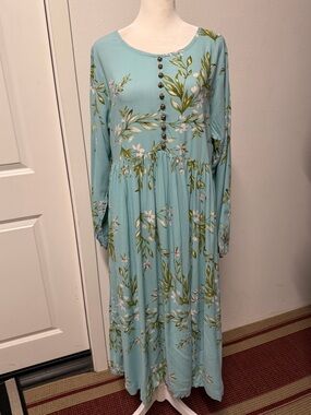 Erum Emaan Size L Sky Blue Floral Maxi Dress Pakistani Modest Long Dress